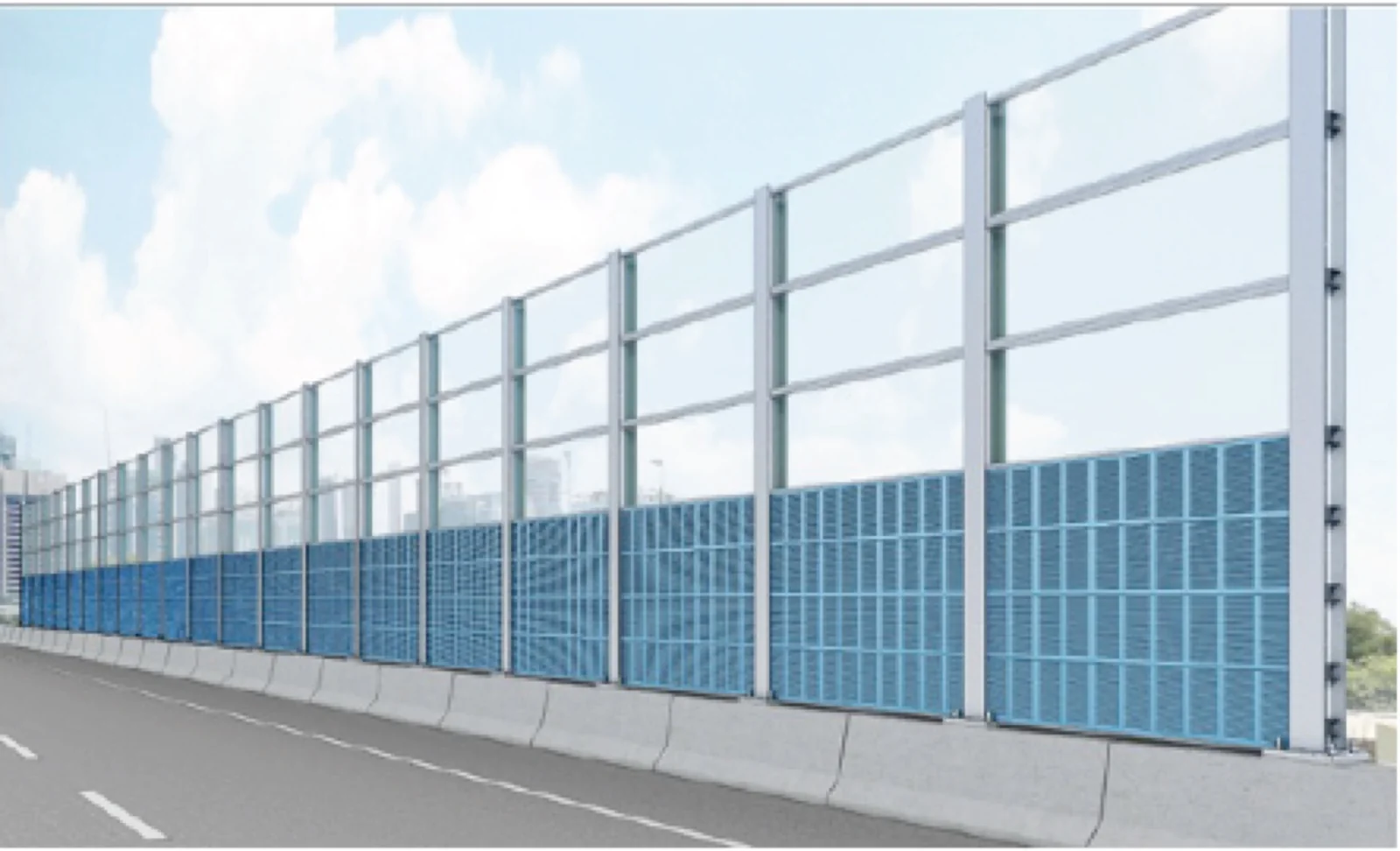 Blue acoustic and transparent noise barrier panels on the DASH Expressway
